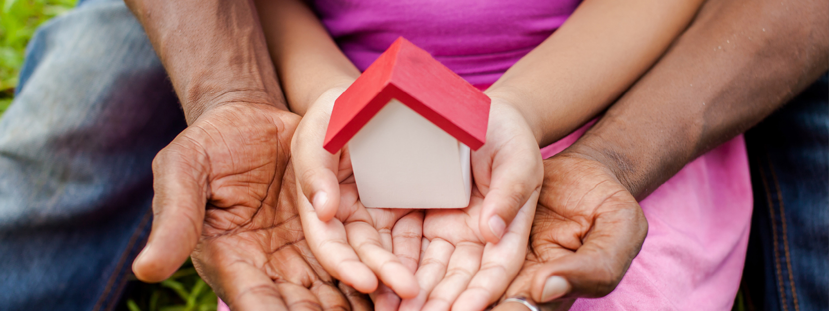 Header banner - photo of hands holding toy house