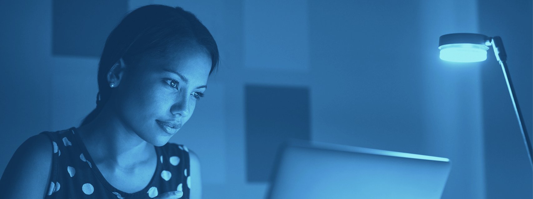 Education banner - image of woman working on computer